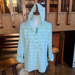 Prana size large hiking long sleeve Green Plaid Button Down Shirt